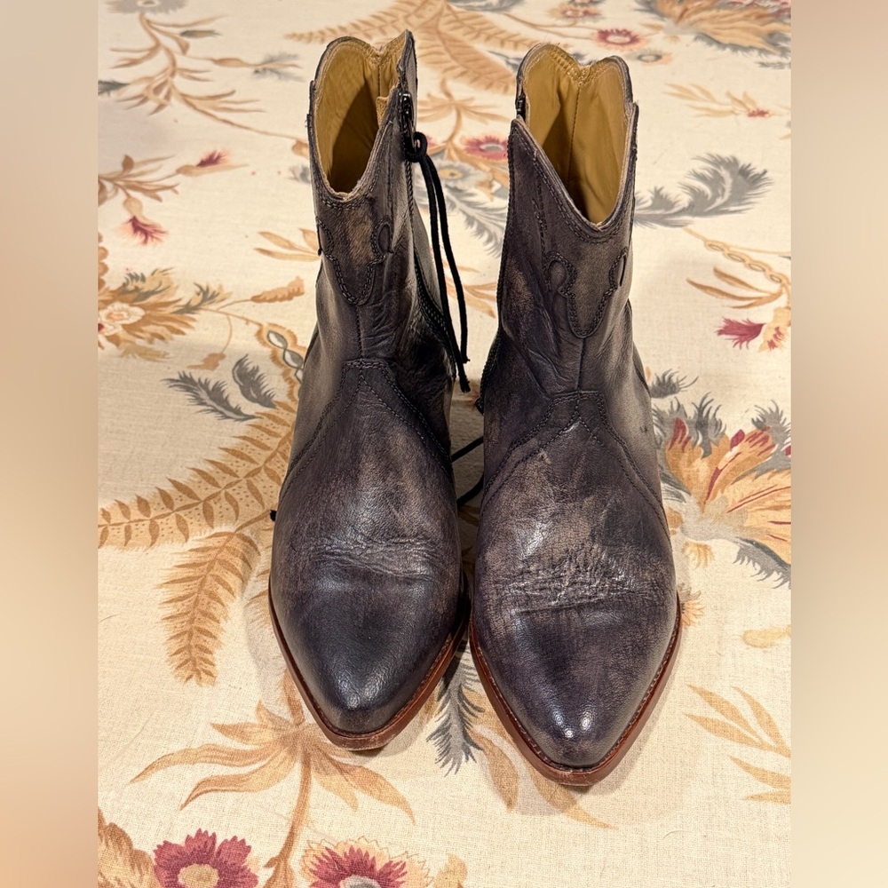 Free People Distressed Brown Leather Cowboy Booties